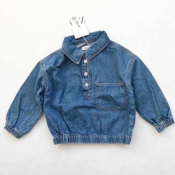 Zara NWT collar denim pull over shirt 2-3T - Picture 1 of 4